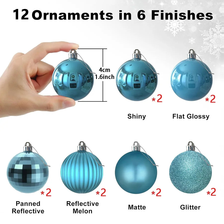 Conjunto de enfeites de bolas de natal, 3/4/6cm, enfeites inquebráveis de natal, bolas suspensas para festa de feriado, decoração de casamento (tira e azul)
