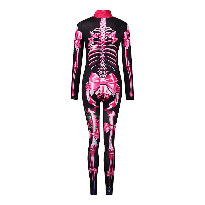 2025 meninas rosa esqueleto crianças assustador traje halloween cosplay fantasma noiva macacão carnaval festa crianças macacão roupas