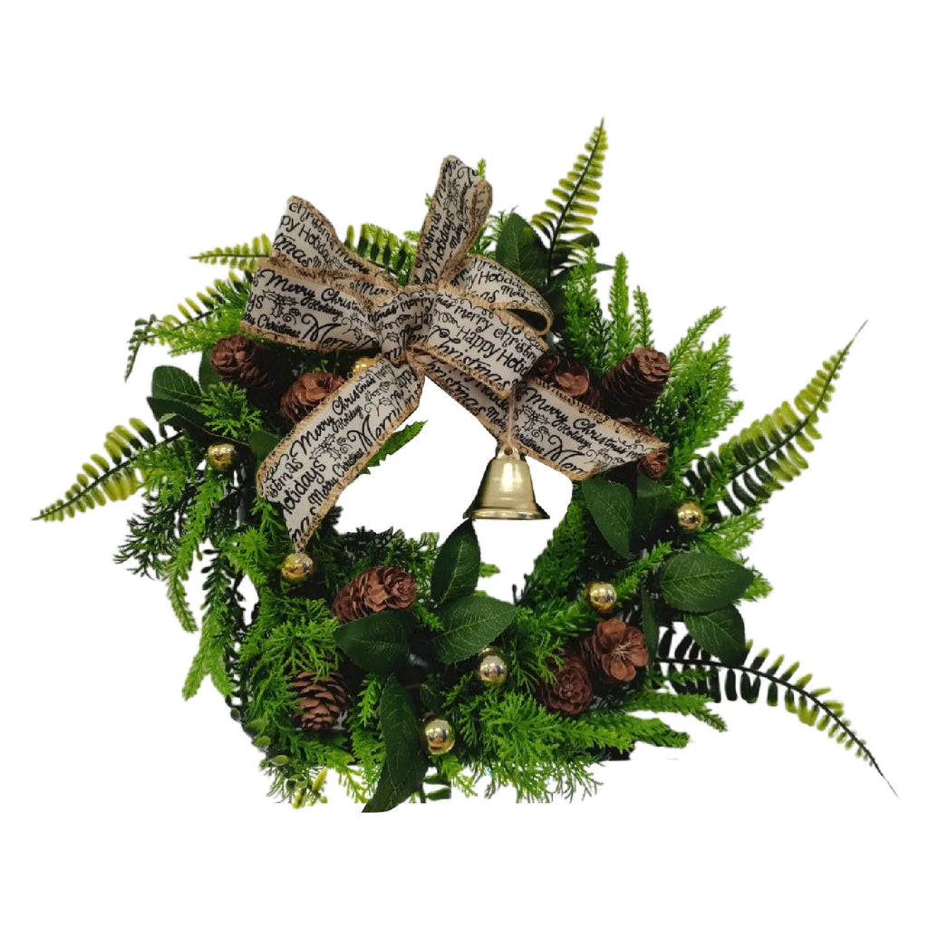 Guirlanda de Natal, Decorações de Natal, Guirlanda Artificial com Sino, Laço e Samambaia para Porta da Frente, Decoração para a Época Festiva, Placa de Boas-Vindas de Inverno T1