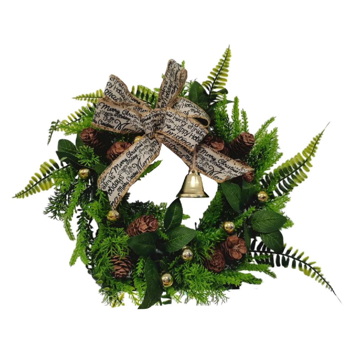 Guirlanda de Natal, Decorações de Natal, Guirlanda Artificial com Sino, Laço e Samambaia para Porta da Frente, Decoração para a Época Festiva, Placa de Boas-Vindas de Inverno T1