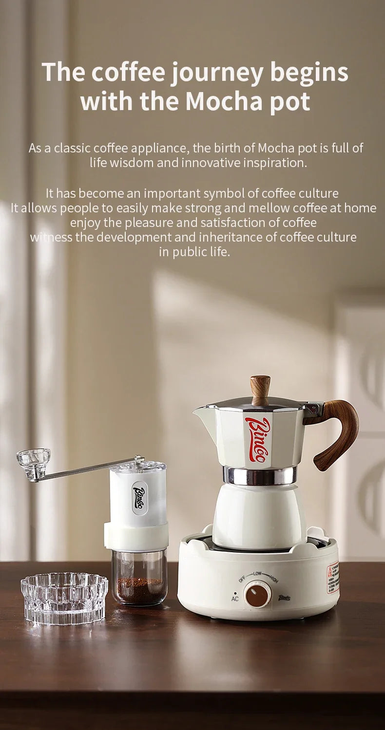 Bincoo Moka Pot e Fogão Elétrico Combo Máquina de Espresso Design Compacto para Pequenos Espaços para Ricas Preparação de Café em Estilo Italiano