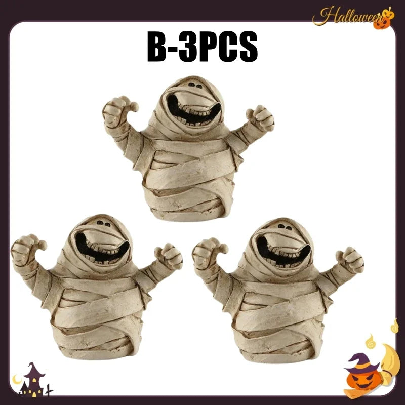 Decoração de Halloween: Fantasma, Abóbora e Múmia - Enfeite de Resina Assustador para Mesa, Perfeito para Noite de Halloween, Sala de Estar e Festas