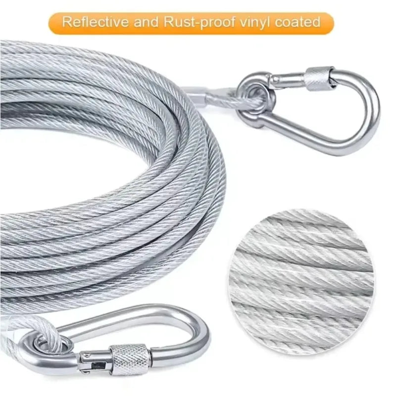 Corda de Amarração Dupla para Cães com Fivela de Metal, Cabo de Aço Antiferrugem, Coleira para Treinamento ao Ar Livre, Alça de Tração Durável