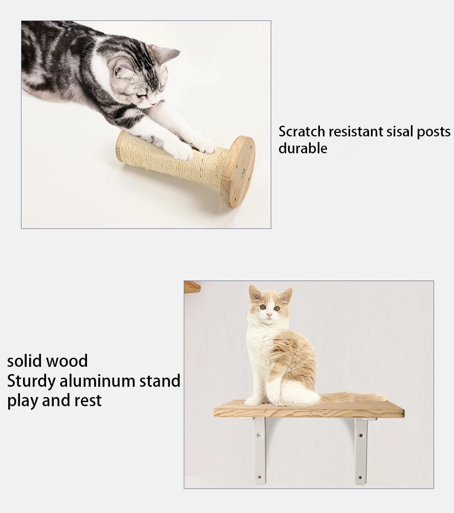 1pcCat Coçar Escalada Post Wall-montado Cat Hammock Bed Pet Móveis Kitten Wall Shelf Set Cat Perch Madeira Cat Tree House
