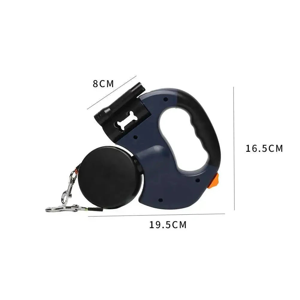 Trela retrátil automática para cães, 3m, com lanterna led, saco de resíduos, roleta, corda de tração dupla de 360 graus, suprimentos para animais de estimação