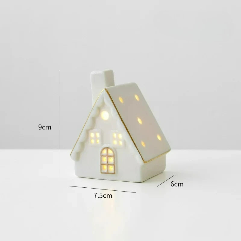 Enfeites de Cerâmica Criativos para Árvore de Natal: Casa de Neve Luminosa para Arranjo de Cenário e Pequenos Enfeites de Mesa