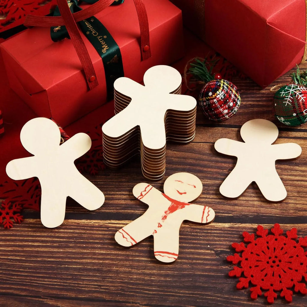 10 pçs de madeira gengibre homem inacabado disco de madeira fatias diy ornamento da árvore de natal pendurado decoração natal noel navidad natal