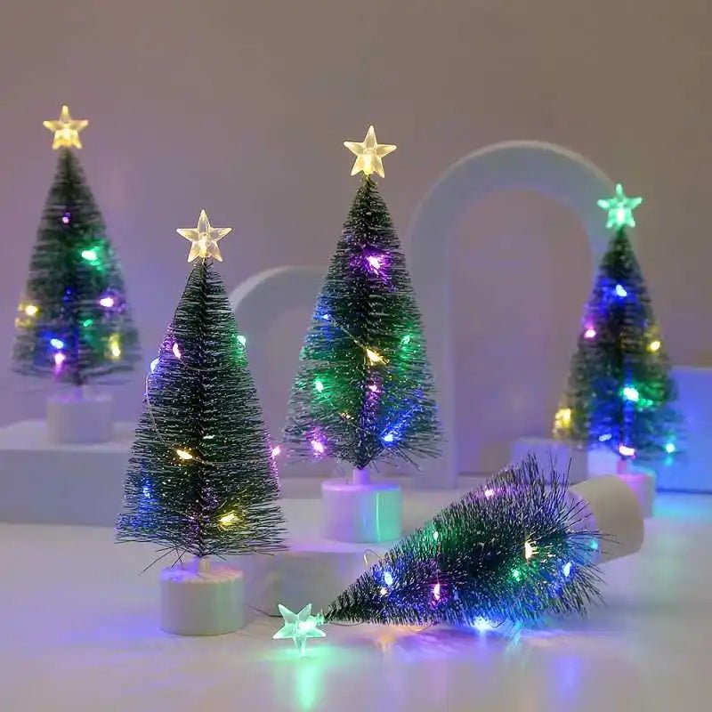 Luminoso mini árvores de natal luzes led decoração para casa velas eletrônicas presentes das crianças ano novo festa de natal ornamento