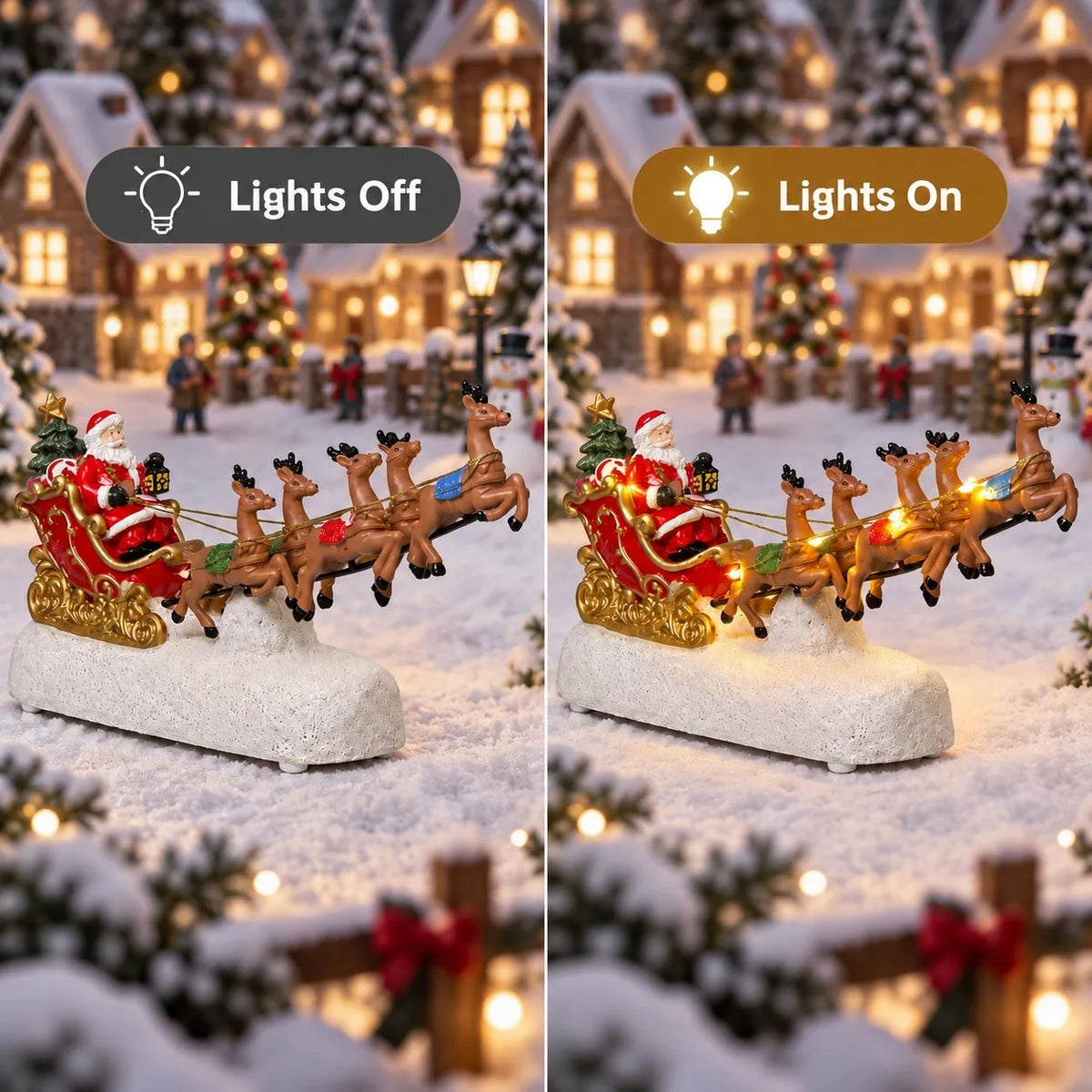 Decoração de Natal para a Casa: Vila Natalina com Trenó do Papai Noel, Rena e Lareira Iluminada e Musical, Presente de Natal para Mesa