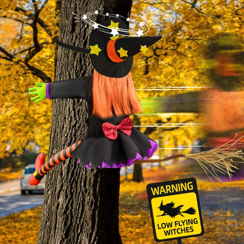 Decoração de Boneca de Bruxa de Halloween Colidindo com a Árvore, Engraçada para Jardim e Quintal, Suprimentos para Decoração de Cena de Festa de Halloween