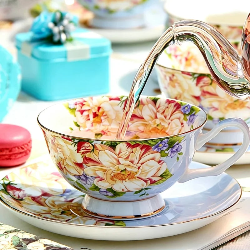 220ml, conjunto de xícara de chá vintage de porcelana fina, xícara de chá artesanal com pires, xícara de café de porcelana, xícara de porcelana cafeteira e pires