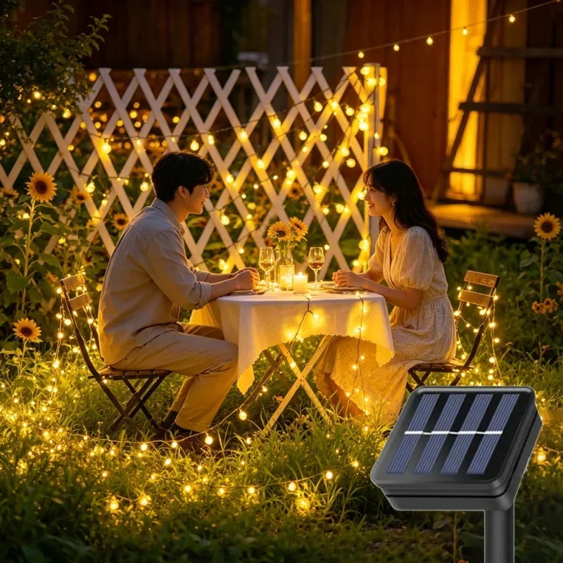 Luzes de cordão solares para exterior, luzes de globo de cristal LED, luzes de fada solares à prova d'água para decoração de jardim, Natal e exteriores
