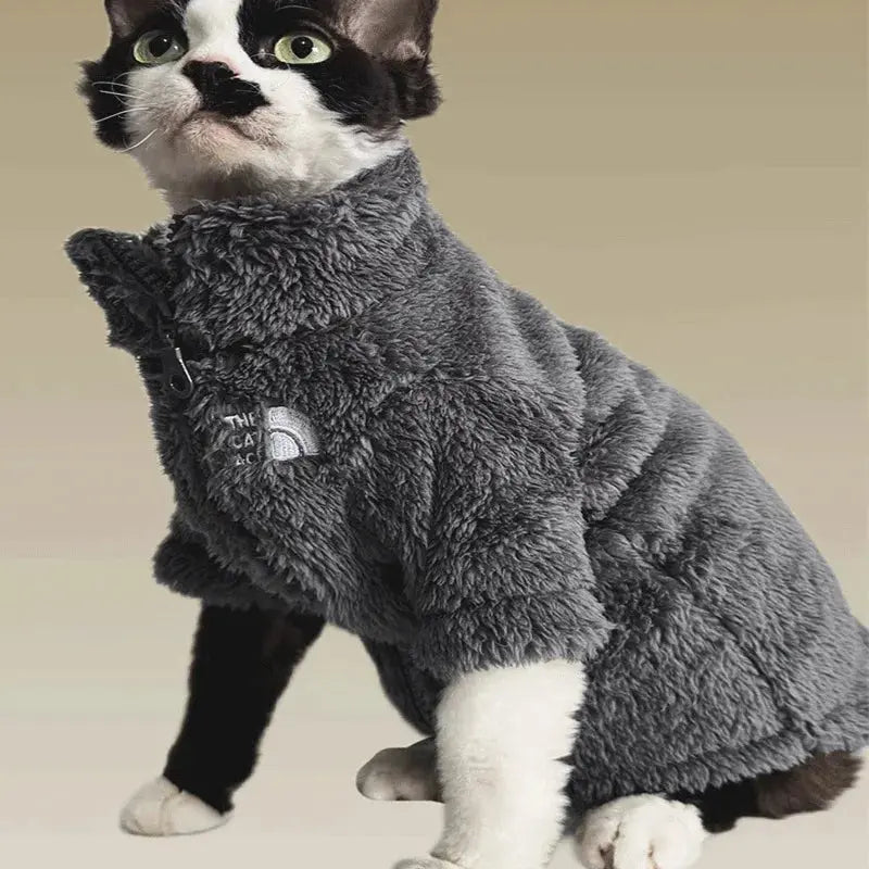 Casaco de Inverno para Cães e Gatos, à Prova de Frio, Roupas para Gatos Sem Pelos, Casaco de Lã de Cordeiro Tricolor Quente e Grosso para Gatos Sphynx e Devon Kasa & Pet
