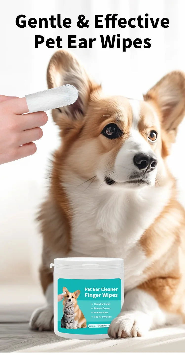 Produtos de Limpeza para Animais de Estimação: Lenços para Limpeza de Ouvidos, Cuidados Auriculares, Pontas de Dedo para Remoção de Ácaros, Produtos para Limpeza de Ouvidos de Cães e Gatos