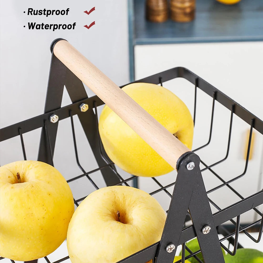 Cesta de armazenamento multifuncional de camada dupla de ferro, prateleira de mesa, mesa de armazenamento de lanche e frutas, com duas camadas de armazenamento na parte superior