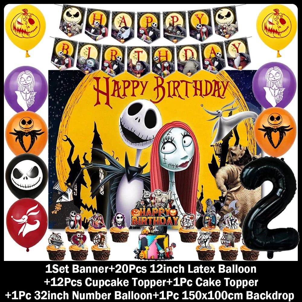 Decorações de Aniversário com Tema de Halloween, Painel de Fundo de O Estranho Mundo de Jack, Balões de Festa, Topos de Bolo - Kasa & Pet