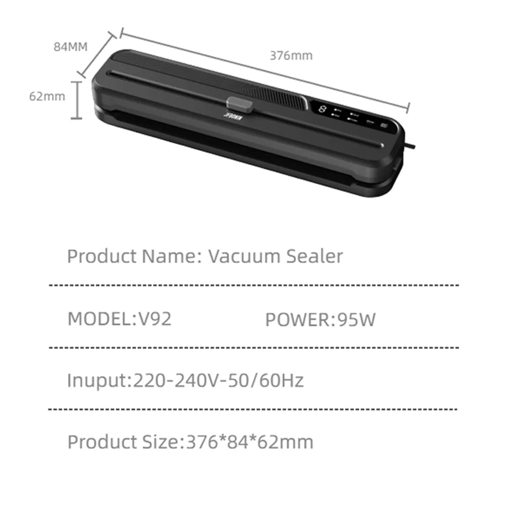 Máquina Seladora a Vácuo de Alimentos Poderosa, Sucção de 55kPa, Modos Seco e Úmido, Sistema de Vácuo Externo com 10 Sacos a Vácuo