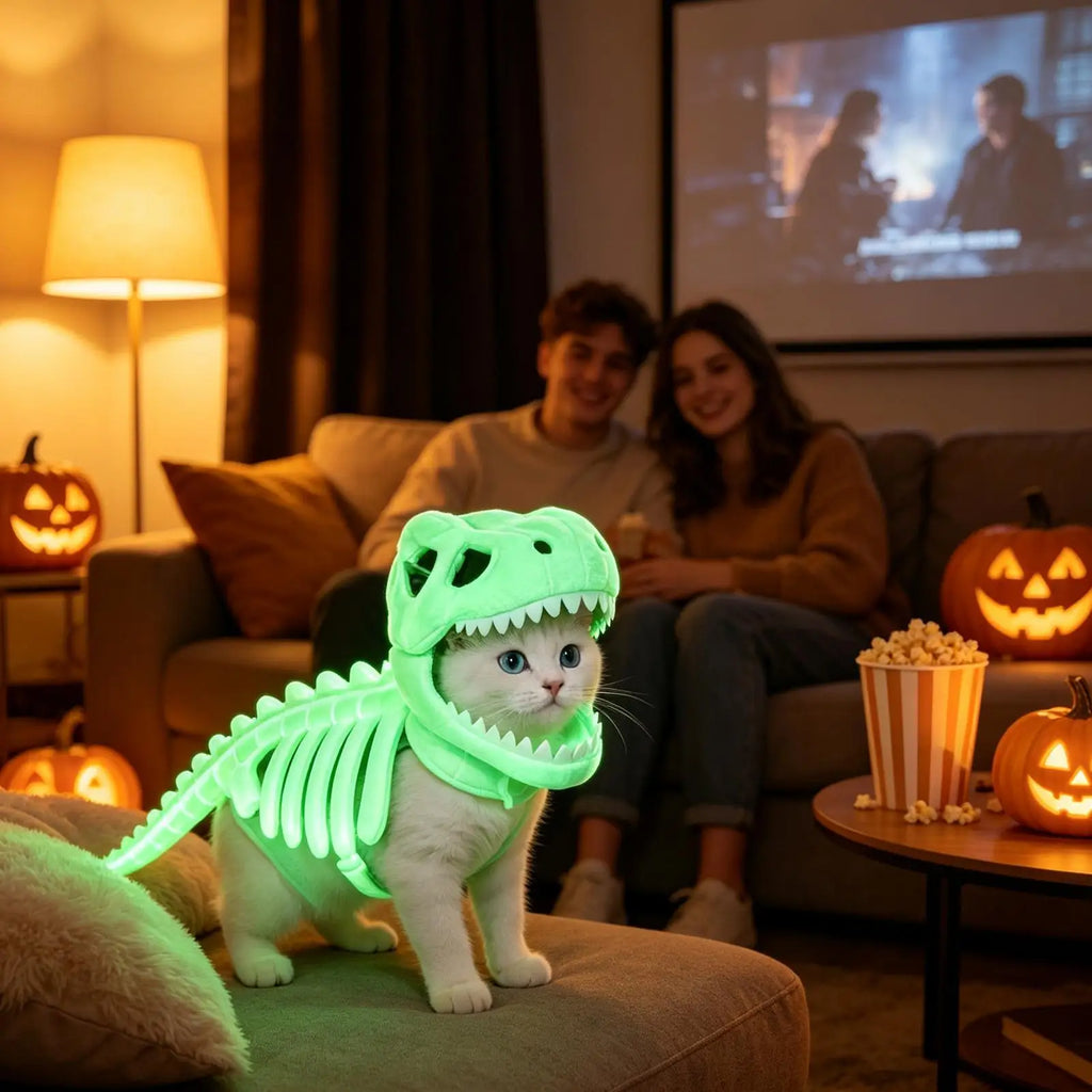 Fantasia de Esqueleto de Dinossauro para Gatos, Roupas de Fantasia para Animais de Estimação, Fantasia de Dinossauro para Festa de Halloween