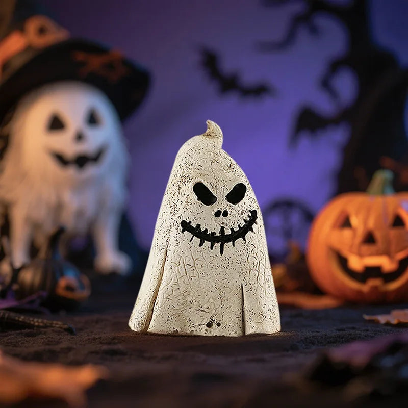 Decoração de Halloween: Fantasma, Abóbora e Múmia - Enfeite de Resina Assustador para Mesa, Perfeito para Noite de Halloween, Sala de Estar e Festas