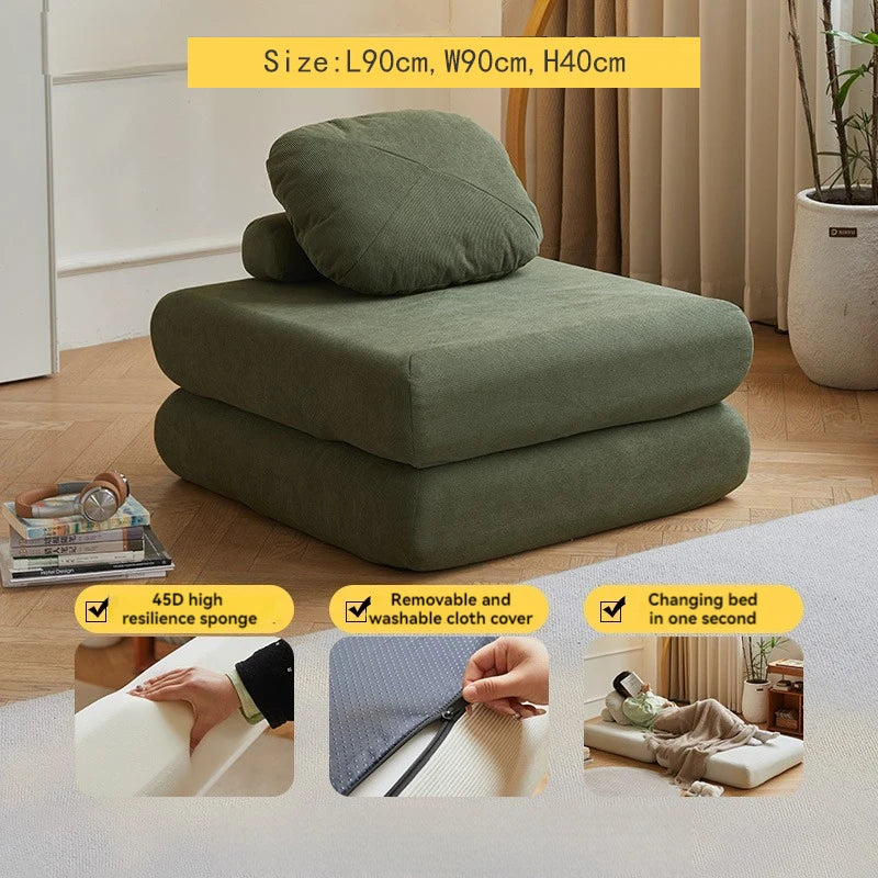 Sofá Individual de Tecido, Sofá-Cama Batata Doce, Tatami Dobrável de Tamanho Pequeno para Sala de Estar, Sofá Preguiçoso Bloco de Tofu