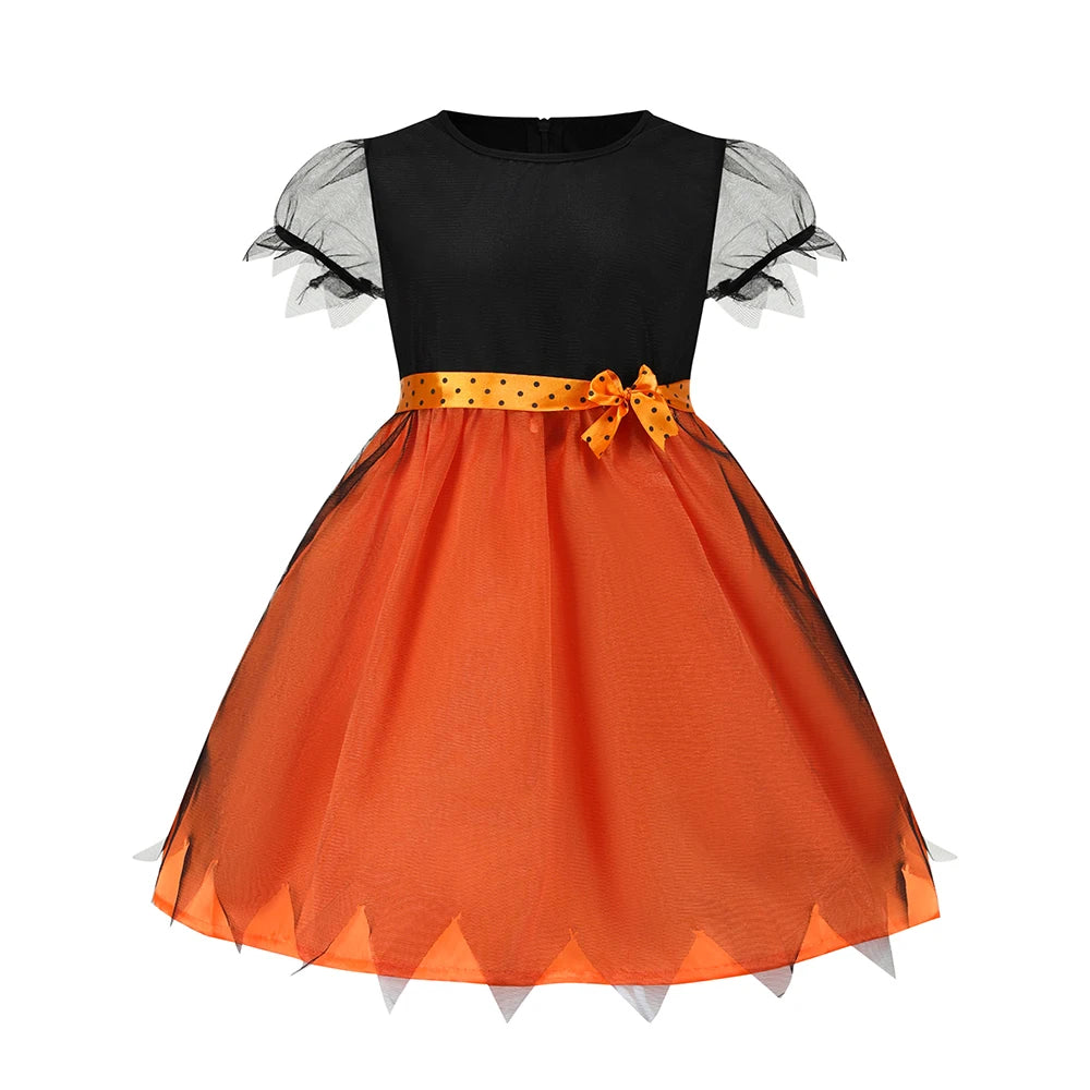 Fantasia de Halloween para Meninas 2026: Vestido de Abóbora e Bruxa com Chapéu para Carnaval e Festas - Roupa Infantil
