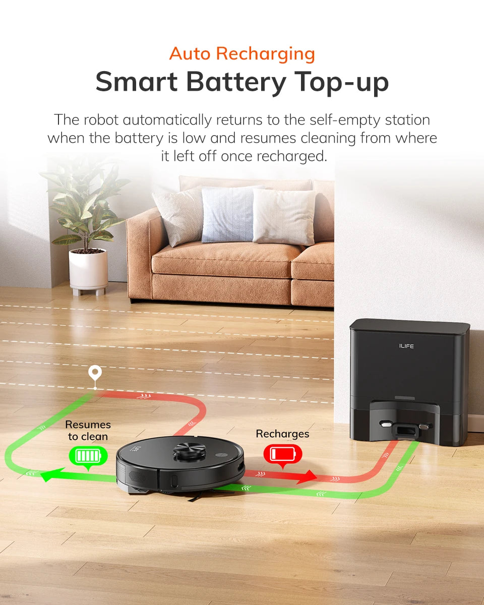 Aspirador Robô ILIFE T20s Ultra com Estação de Esvaziamento Automático, Sucção de 10000Pa, Bateria de 4600mAh, Tempo Máximo de Funcionamento de 300 Minutos