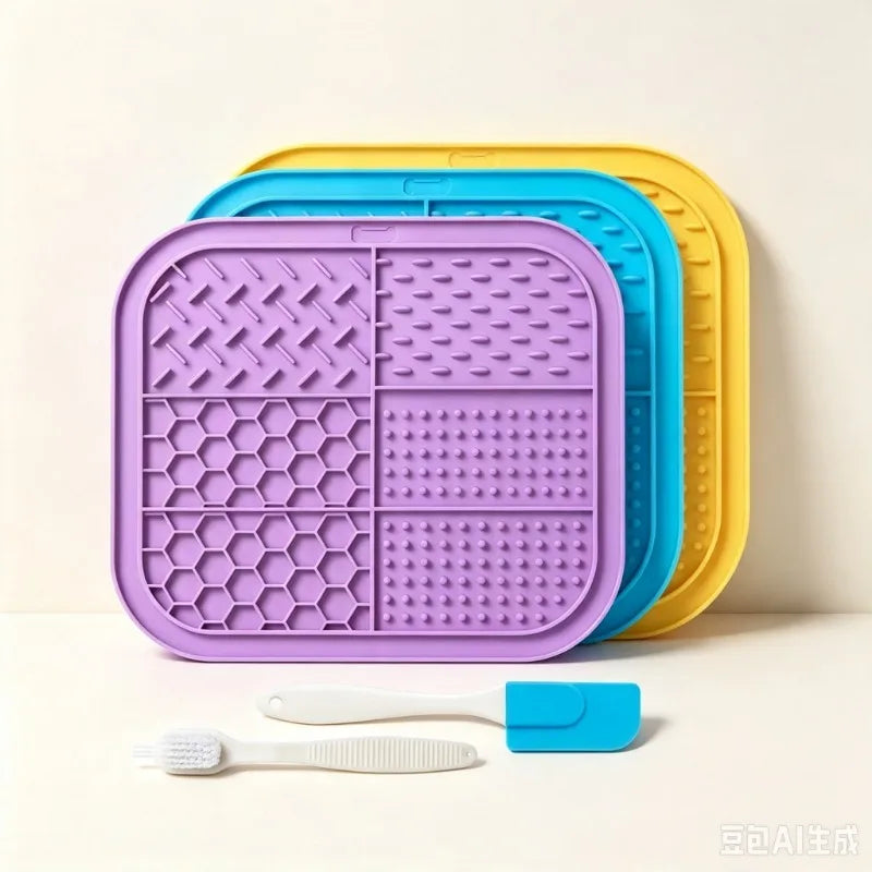 Tapete de Lamber para Cães e Gatos, Bandeja Antiderrapante Redutora de Ansiedade, Almofada de Alimentação para Alívio da Ansiedade e Distração durante o Banho e Higiene