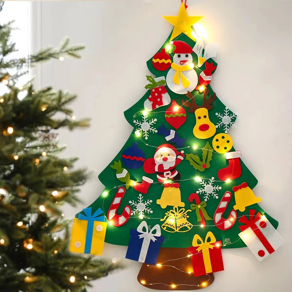 DIY sentiu a árvore de Natal com luz, decorações do Feliz Natal para a casa, ornamentos da árvore do Natal, presente do ano novo, 2024