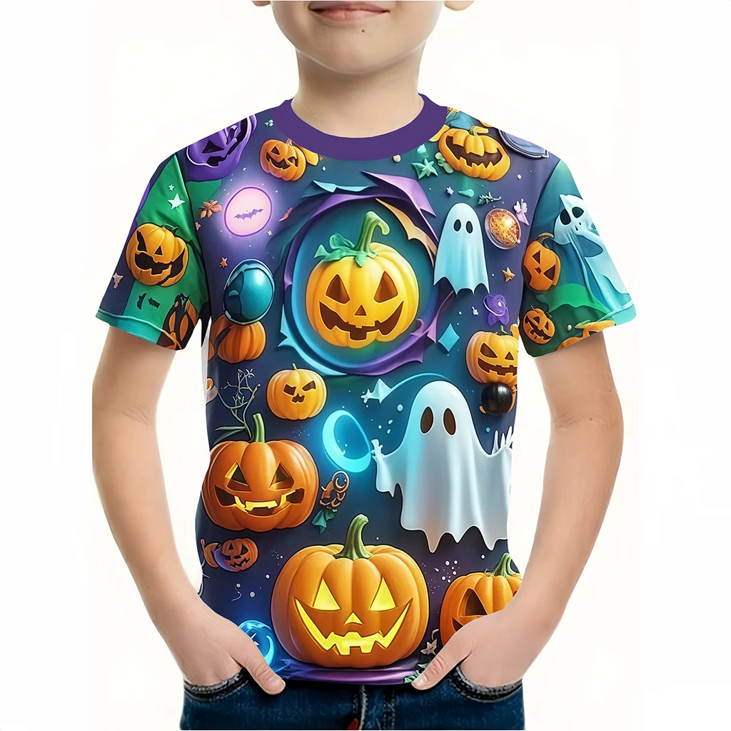 Menino roupas engraçado terror abóbora gráfico t camisa meninos meninas halloween manga curta topos 2-10y crianças presente de halloween festa camiseta