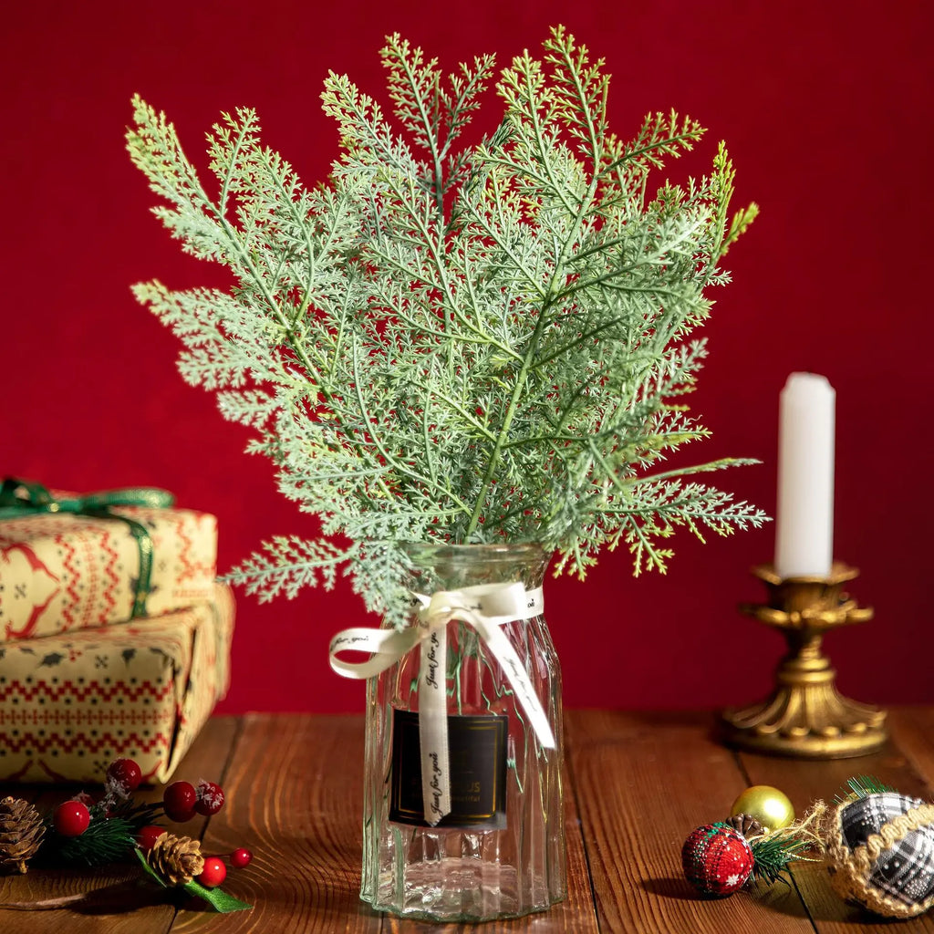 Artificial Pine Branches Simulação, Planta verde, Folhas falsas, Natal, Ano Novo, Decoração do lar