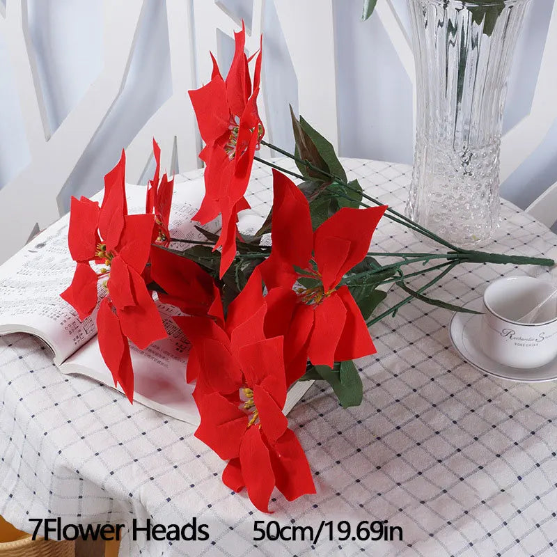 50cm plantas artificiais decoração de natal falso flor vermelha decoração da árvore de natal plantas falsas ramo slik flor planta para casa jardim