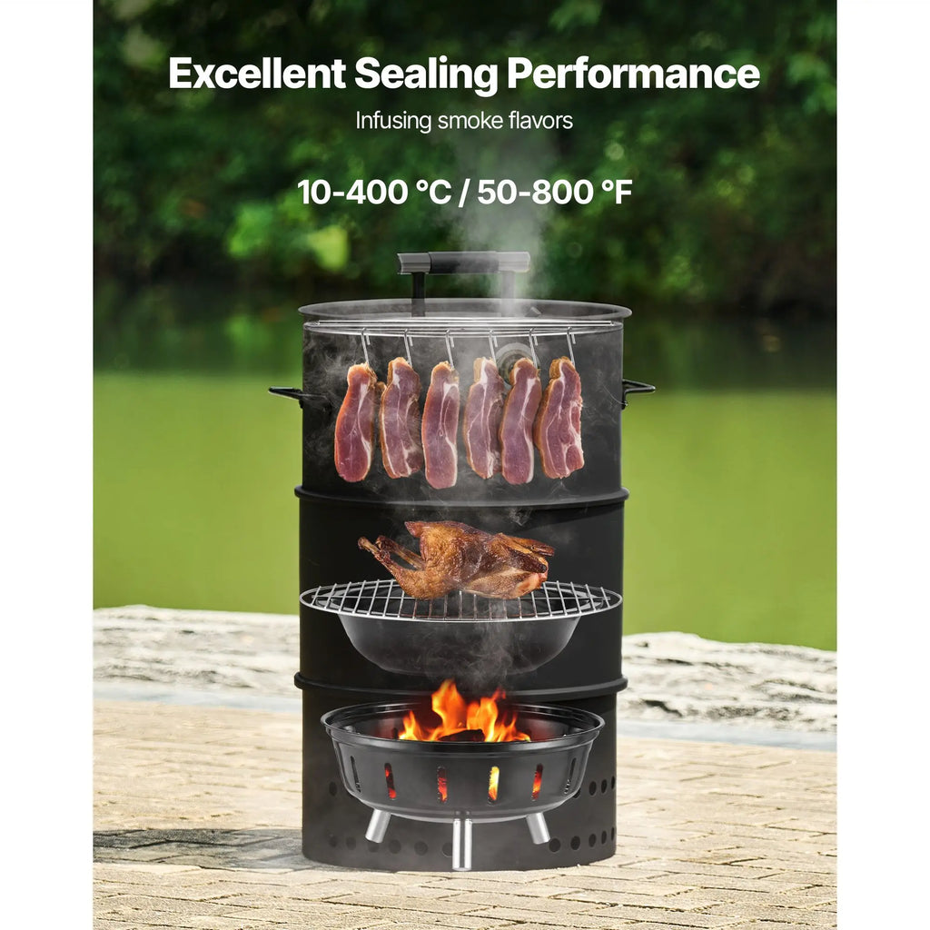 18.5\" Barrel Outdoor Charcoal Smoker Grill Coated Steel BBQ with 2 Grilling Grates and 1 Hanging Feature for Backyards
