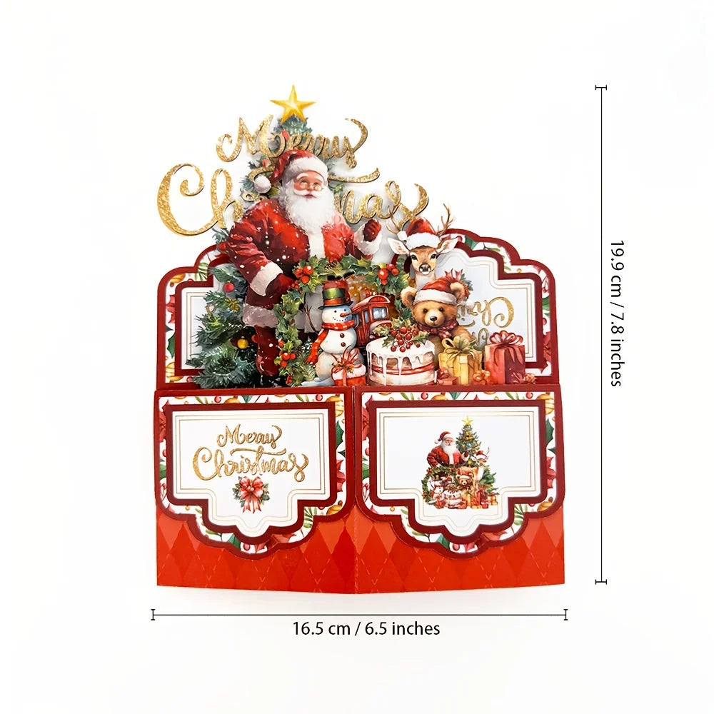Cartões de Natal com Tema de Árvore de Natal, Papai Noel e Rena, Cartão Pop-Up 3D com Envelope, Suprimentos de Decoração para Festas de Fim de Ano, 1 unidade