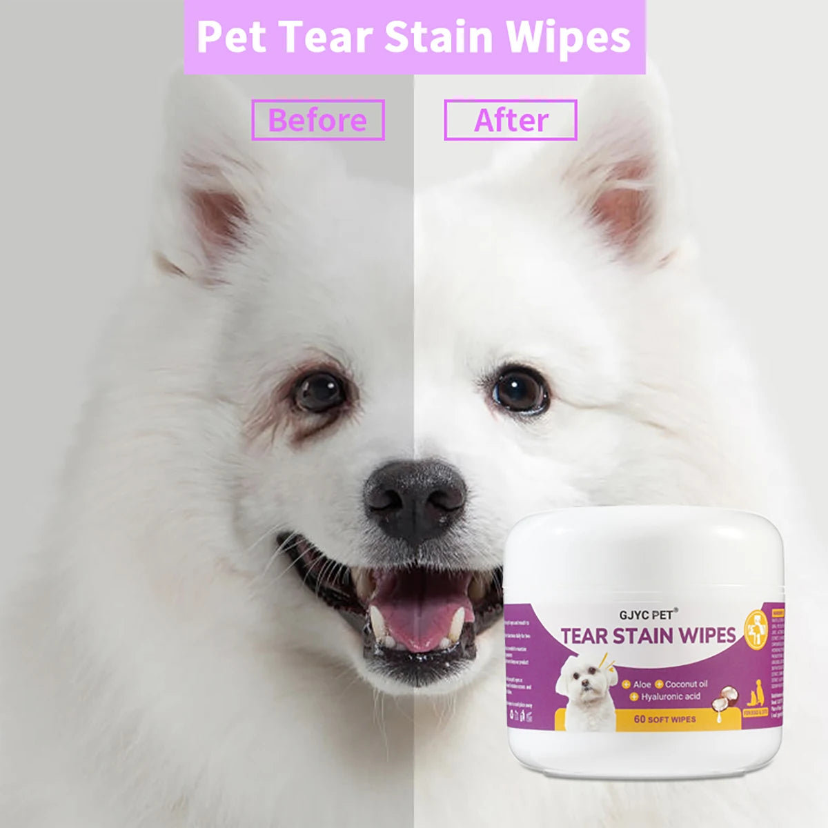 1 pacote de lenços umedecidos suaves para animais de estimação - extratos de plantas sem irritação removedor de manchas para cães gatos portáteis essenciais para cuidados com os olhos