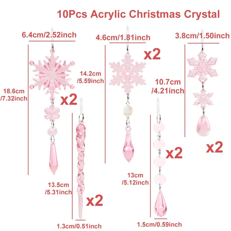 Ornamentos de cristal acrílico de natal decoração de festa de natal 2025 natal floco de neve enforcamentos navidad natal presente de ano novo 2026