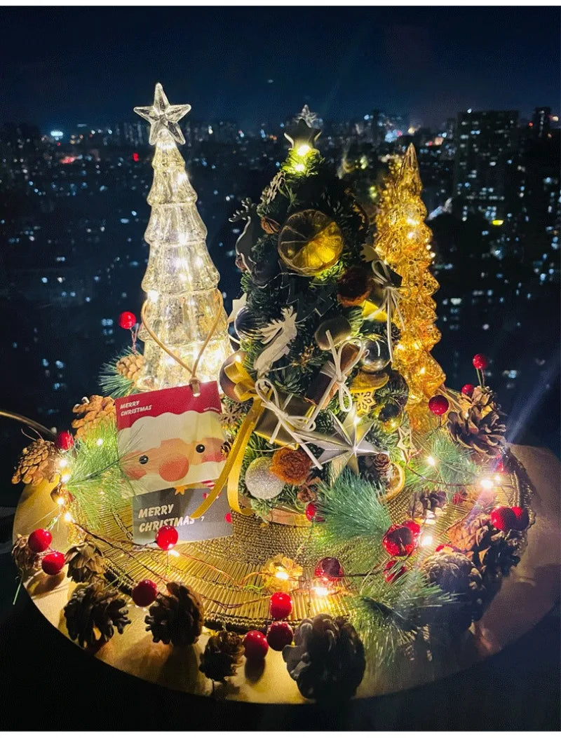 Árvore de natal luz noturna de vidro para casa natal romântico feriado atmosfera arbol de navidad ornamentos led decoração luminosa