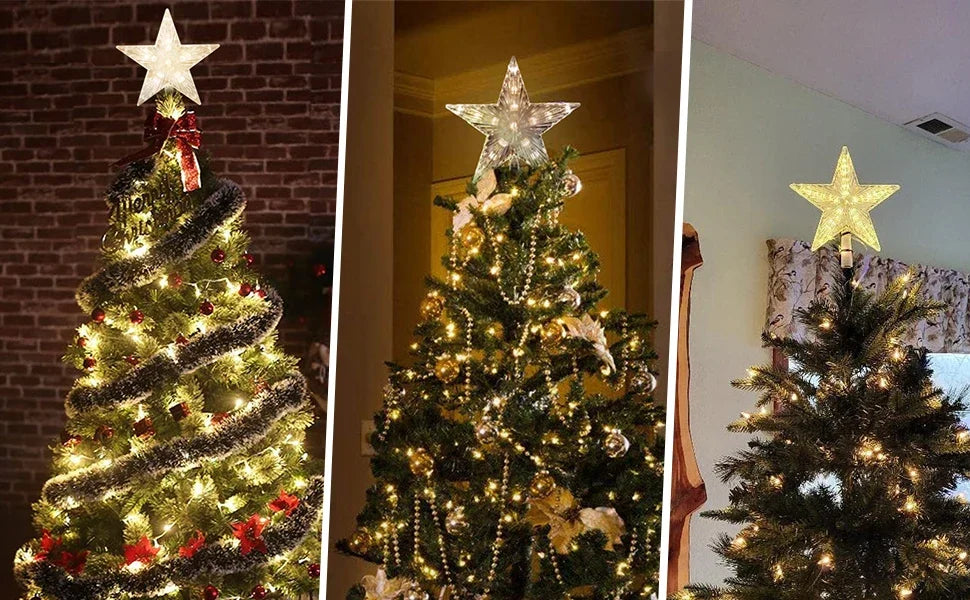 Estrela de topo para árvore de Natal, luminária estrela brilhante, decoração de Natal, artigos para festas em casa, enfeite de Natal, presente.