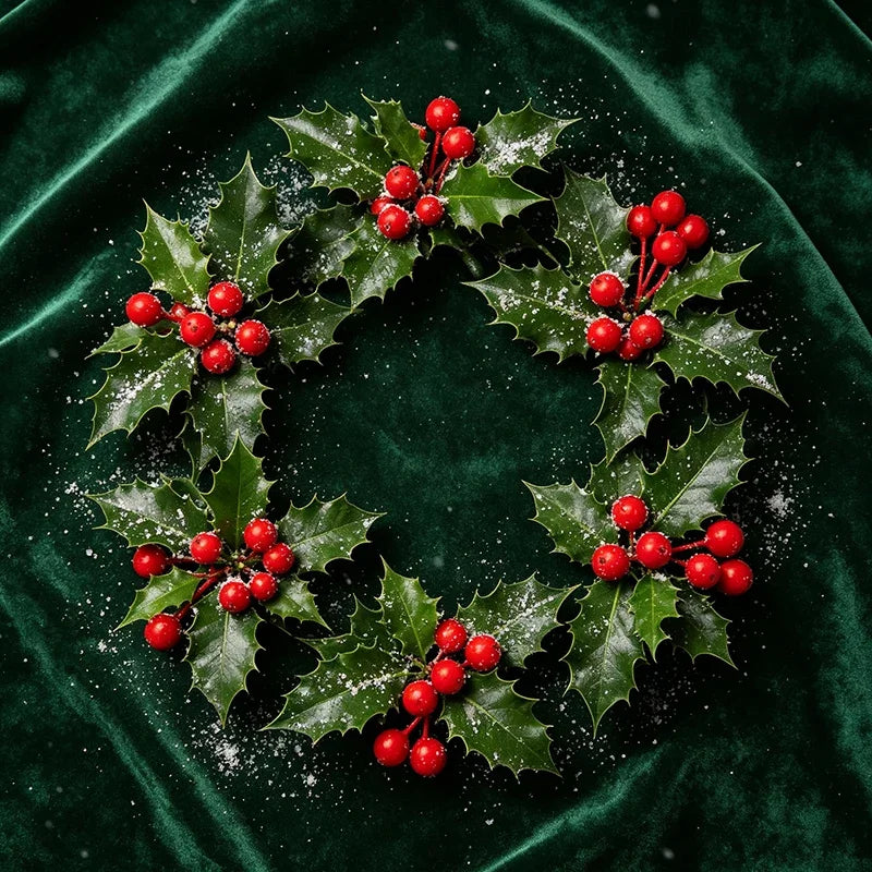 Guirlanda de Natal com Azevinho Artificial, Bagas Vermelhas, Folhas Verdes, Enfeites para Árvore de Natal, Guirlanda, Buquês DIY