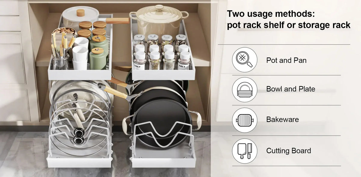 1pc cozinha multifuncional organizador retirar para panelas/panelas tampa deslizante titular rack de especiarias & prato secagem cremalheiras gaveta organizador