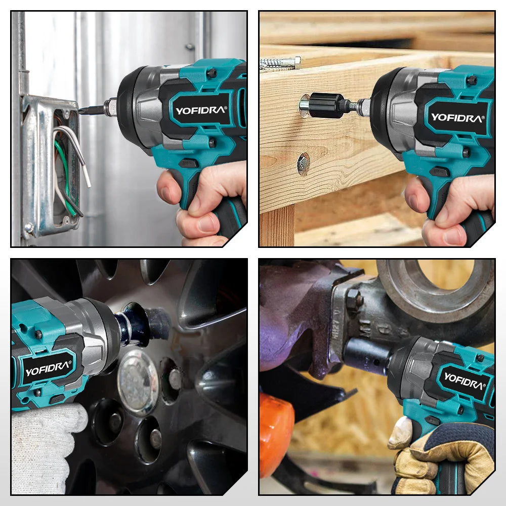 Yofidar com chave de impacto elétrica sem escova, 1200n.m, 5 engrenagens, 1/2 '', chave de fenda, ferramenta elétrica de reparo de carro para makita, pino de bateria de 18v