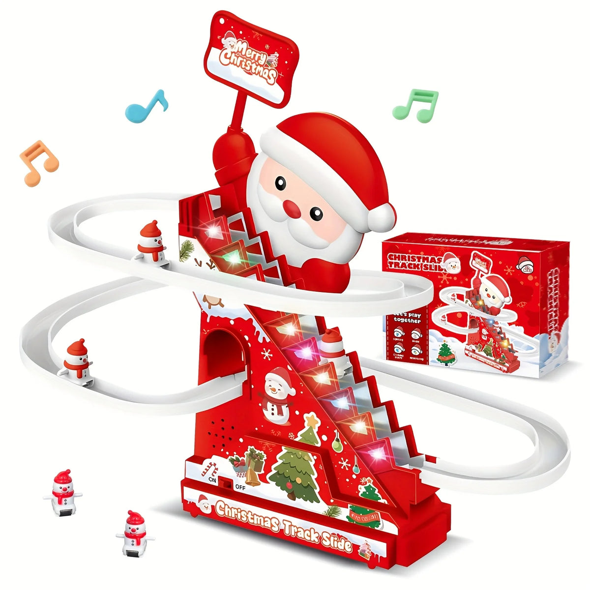 Escadas, escorregadores, brinquedos de Papai Noel, decorações de Natal, o melhor presente para crianças durante o Natal