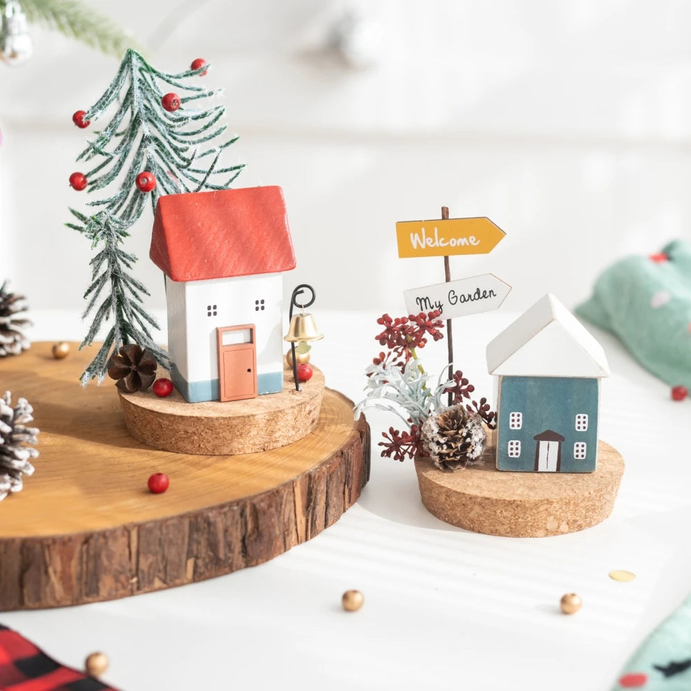 Casas e Acessórios Colecionáveis de Natal: Enfeites de Figuras, Cenas de Mesa de Casa de Madeira de Inverno, Decoração de Mesa para Feriados e Casa