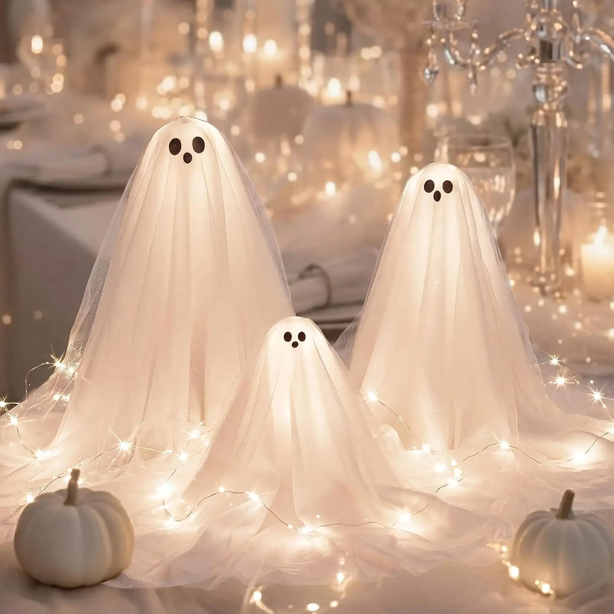 1/2/3 Conjuntos de Decorações de Halloween, Kit DIY de Fantasma Iluminado, Lâmpada Assustadora, Centro de Mesa Branco Quente para Festa de Halloween Interna