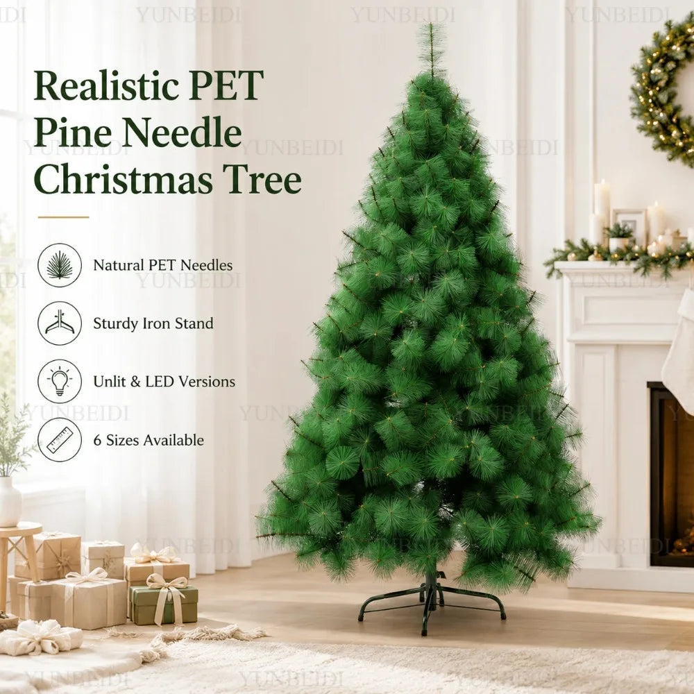 Árvore de Natal Artificial com Agulhas de Pinheiro em PET, com Luzes LED, de 90cm a 240cm, Decorações de Natal para a Família