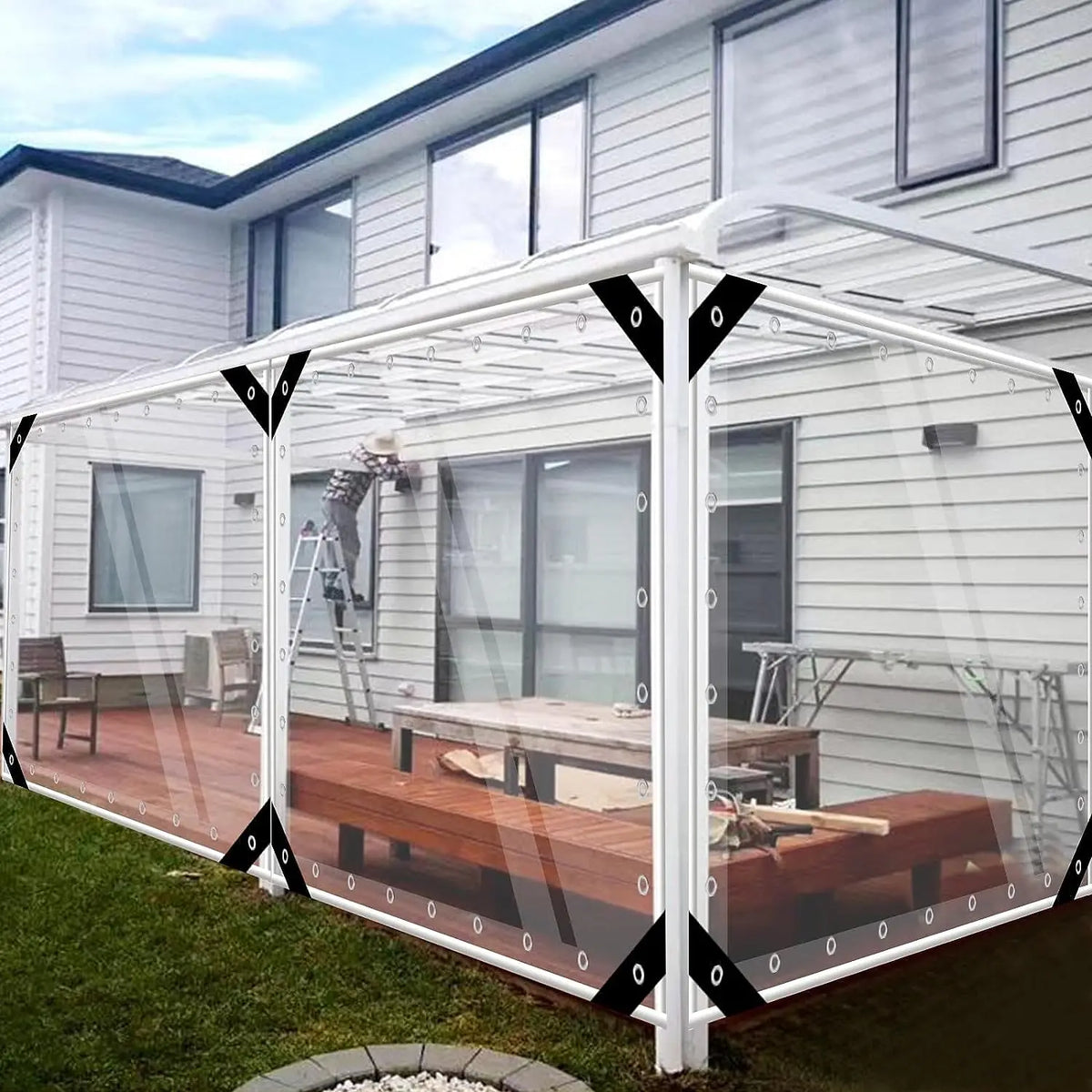 Encerado Plástico com Ilhós para Móveis de Jardim, Transparente, Impermeável, PVC, Estufa de Plantas, Pet Hutch, Telhado Coberto, Impermeável