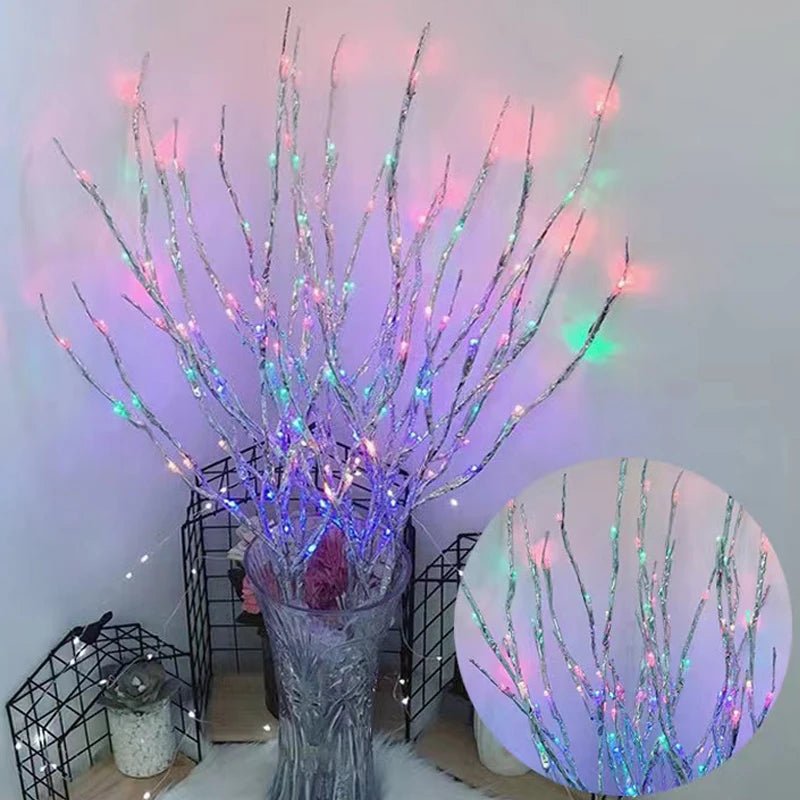 Led ramo de árvore de natal luzes a pilhas dobrável galho ramo luzes para casa interior vaso decoração do festival do feriado - Kasa & Pet