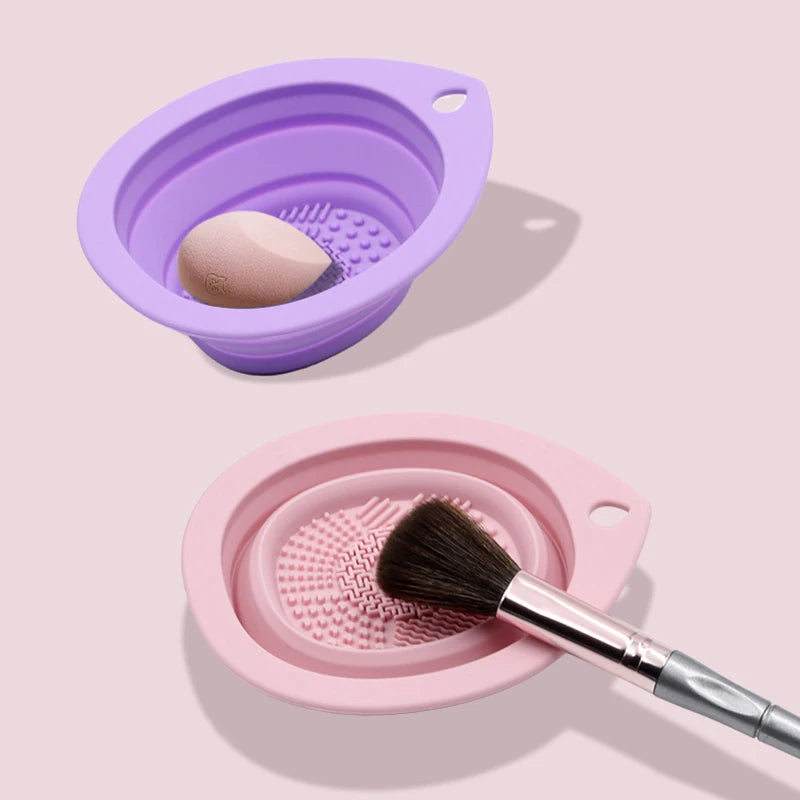 Silicone Makeup Brush Cleaner Folding Powder Puff Cleaning Bowl Eyeshadow Brush Washing Soft Mat Beauty Tools Scrubber Box