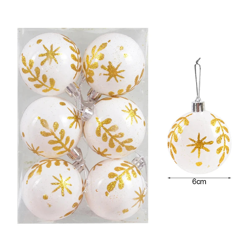 6 Peças/caixa Bolas de Natal de 6cm Enfeites Pendentes para Árvore de Natal Decorações de Natal para Casa 2026 Presente de Ano Novo