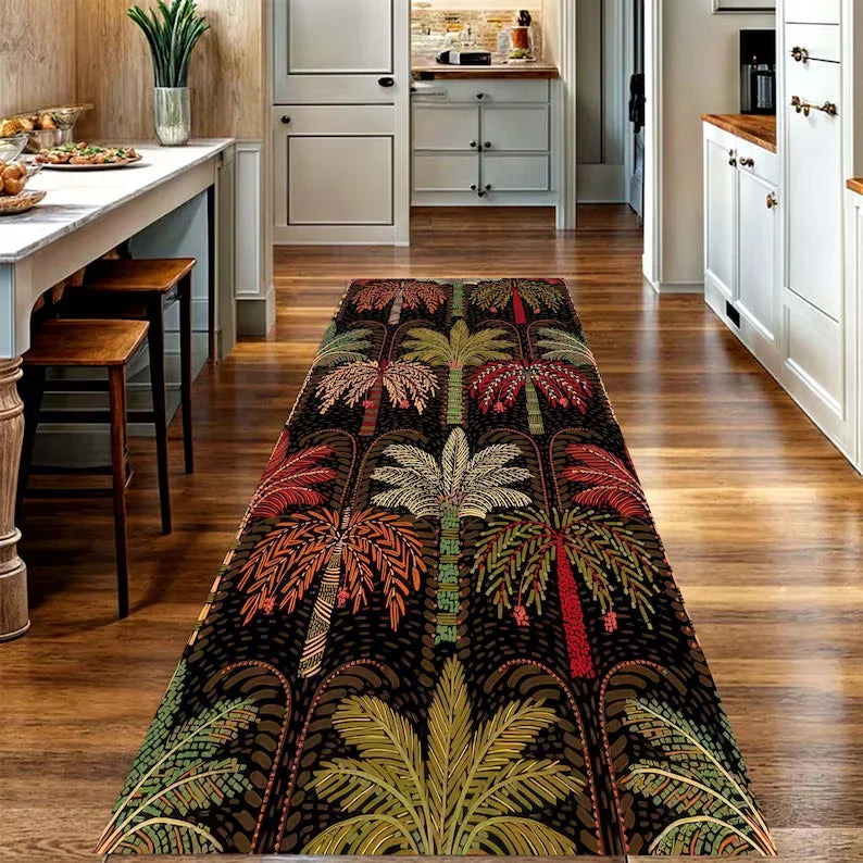 Tapete Passadeira Vermelho Ornamentado Lavável Antiderrapante para Corredor, Tapete de Boas-Vindas para Protocolo, Comprimento e Tamanho Ilimitados