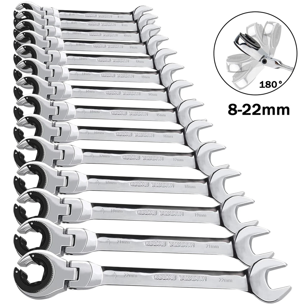 1 chave de catraca de cabeça flexível aberta dos pces, chave de catraca métrica com 72 dentes, chave de catraca de tubulação de aço cromo vanádio